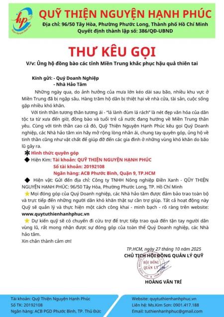 Thư ngỏ kêu gọi ủng hộ đồng bào miền Trung
