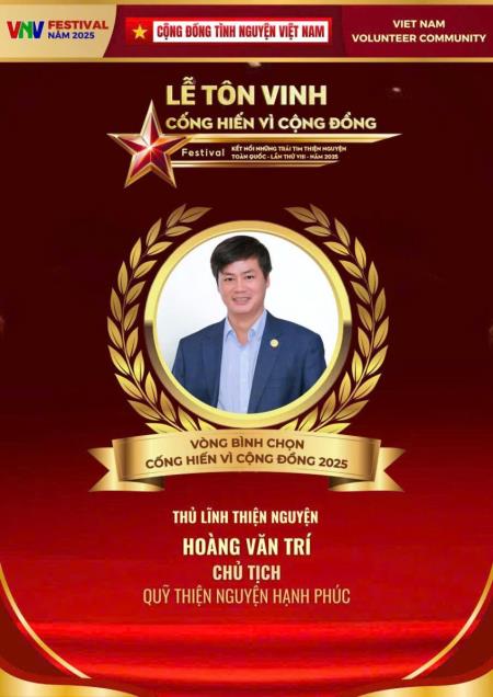 Anh Hoàng Văn Trí được đề cử tại hạng mục Cống hiến vì Cộng đồng 2025