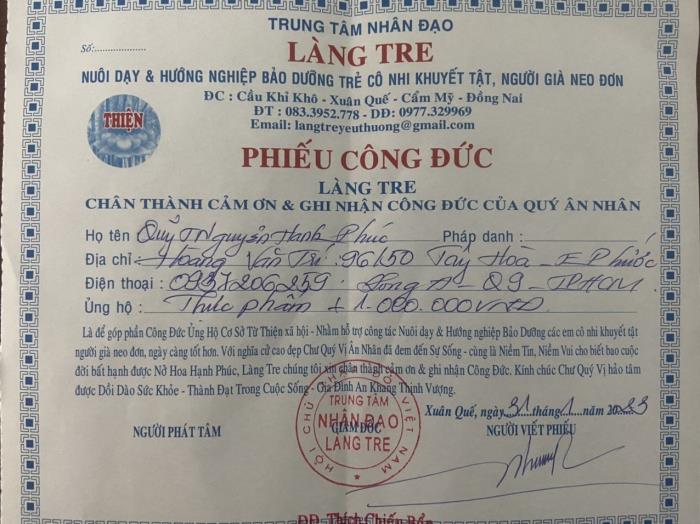 Trao quà cho TTNĐ Làng Tre (Đồng Nai) (31/01/2023)